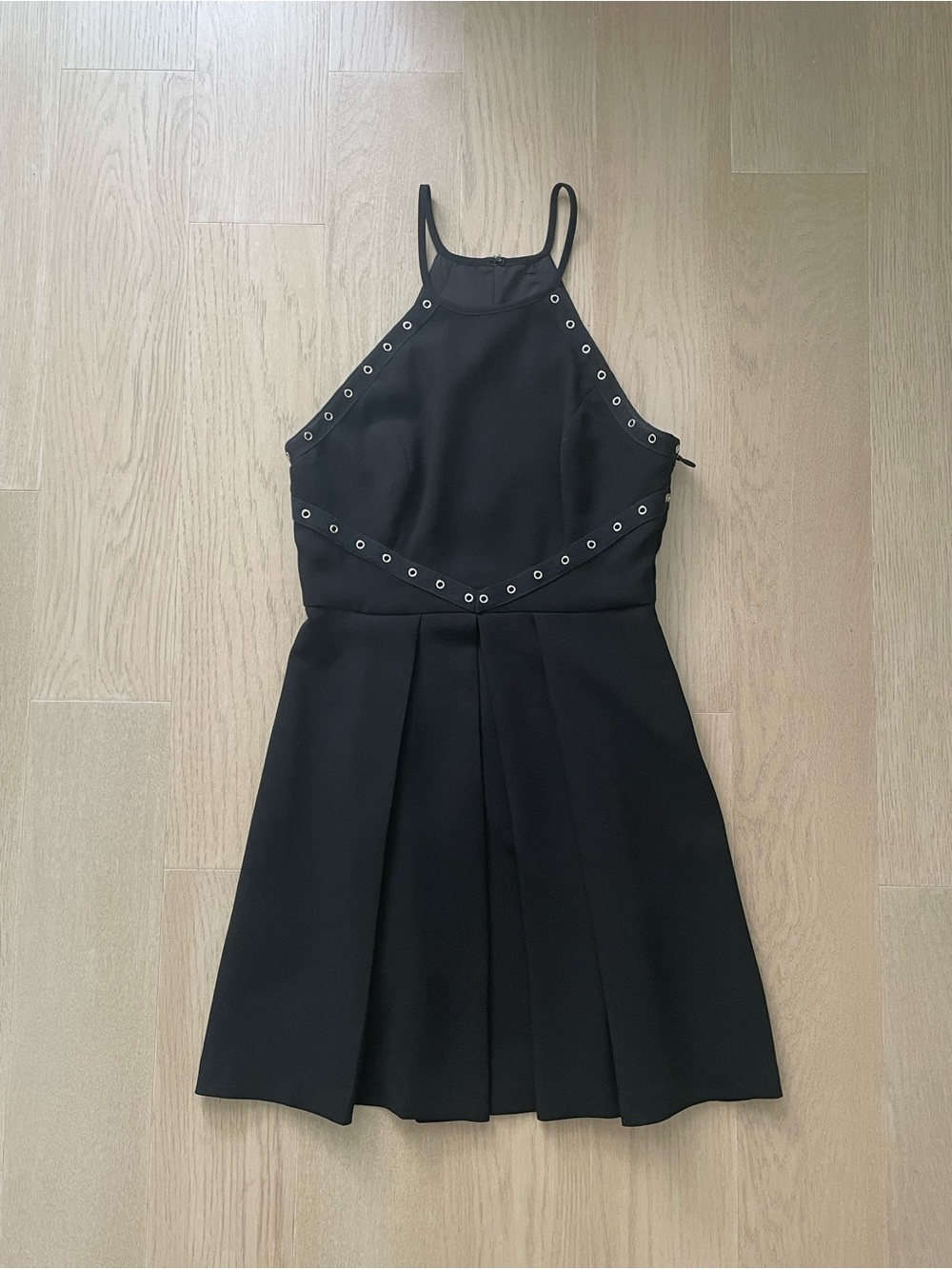 BCBGeneration Black Halter Eyelet Fit-and-Flare Mini Dress